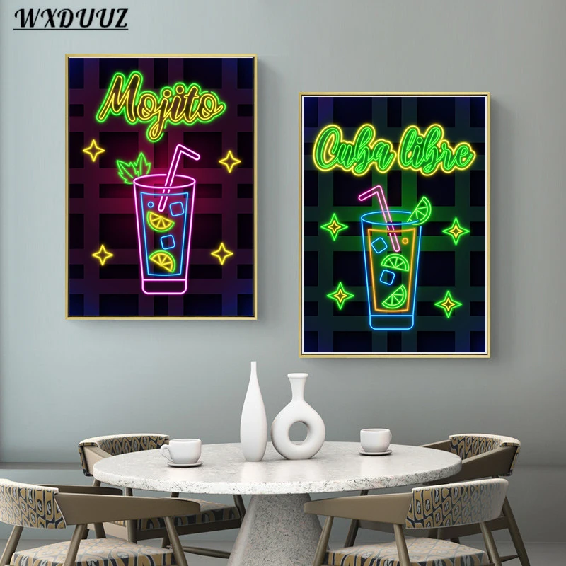 Foods And Drinks Neon Sign Canvas Poster Aesthetics Burger Milk Pizza Beer Coffee Wall Art Mural Decoration Cafe Bar Room Decor