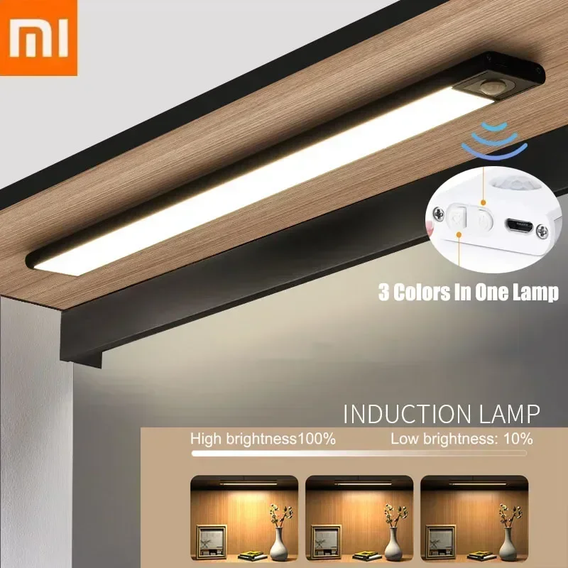 Xiaomi Night Light Motion Sensor Led USB Rechargeable Motion Detector Cabinet Lights 3 Colors In One Lamp Bedroom Kitchen Decor