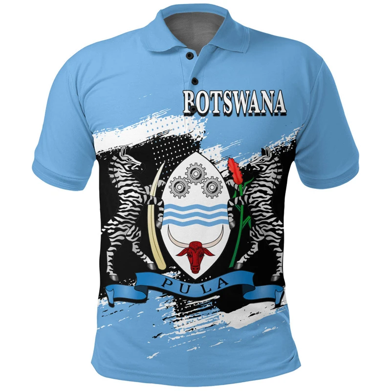 Africa Botswana Map Flag 3D Printed Polo Shirts For Men Clothing Short Sleeve Patriotic Coat Of Arms POLO Shirt Jersey GYM Tops