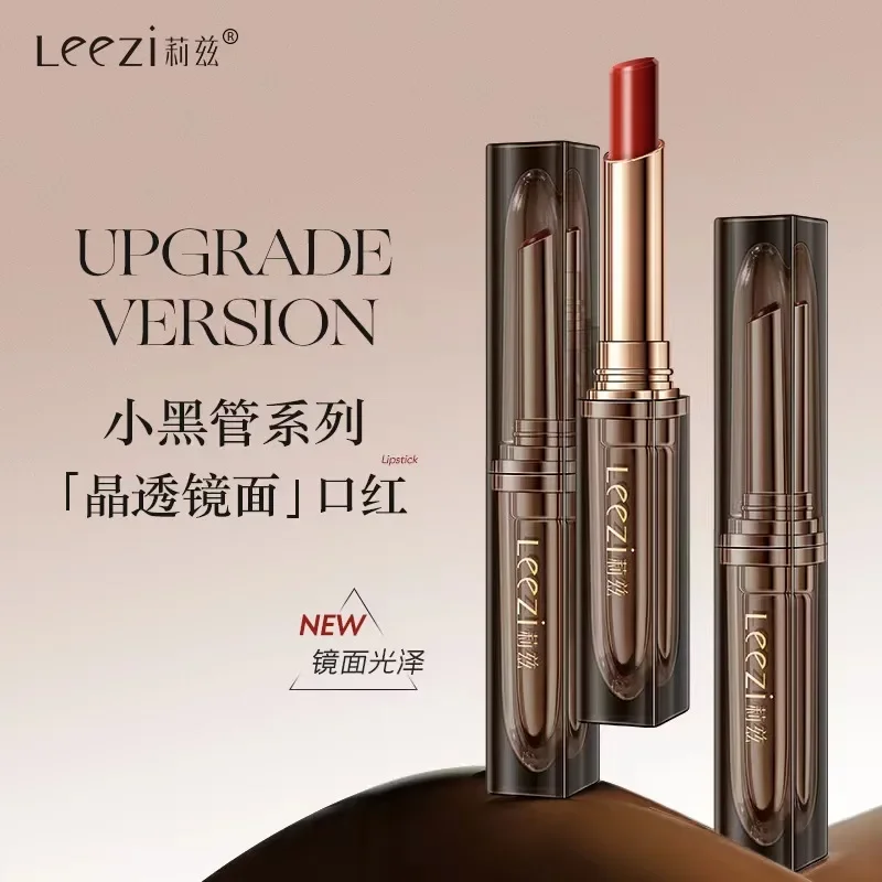 Leezi Small Black Tube Crystal Colorful Lipstick Non-stick Cup Long-lasting Sexy Mirror Light Waterproof Beauty Makeup Cosmetics