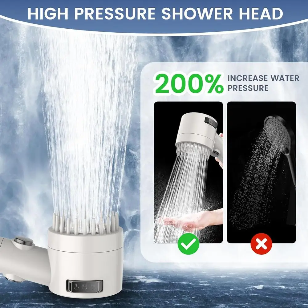 5-funkcyjna słuchawka prysznicowa z filtrem do wody o niskiej zawartości wody, włącznikiem/wyłącznikiem i wężem ze stali nierdzewnej redukującym zawartość chloru.