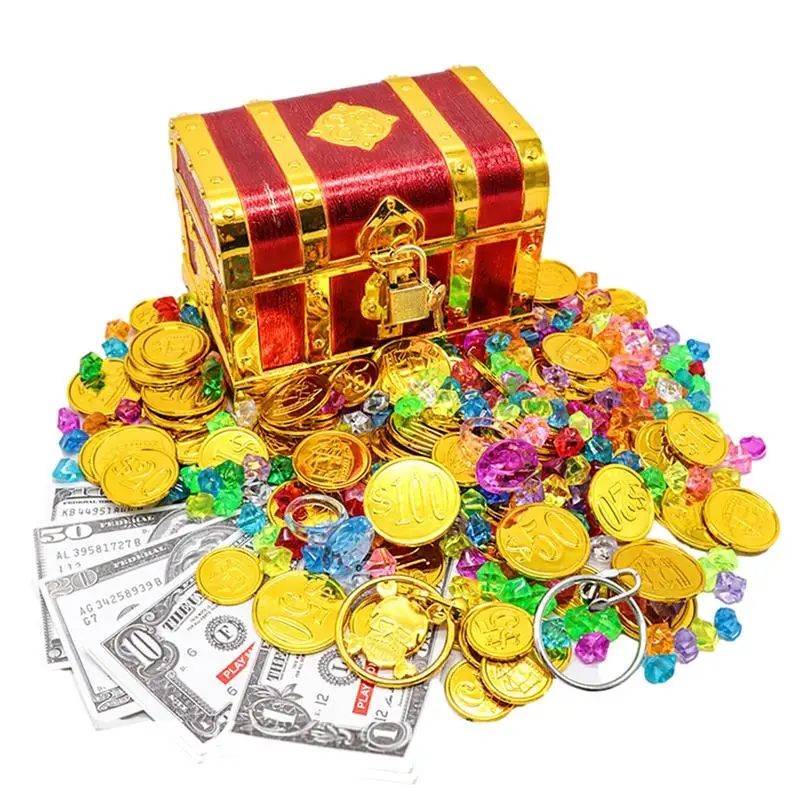 Plastic Pirate Treasure Box Gold Coin Gem Storage Organizer Chest Treasure Box Chest Gifts For Kid Birthday Party Decoration Toy