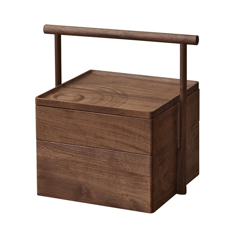 

Black walnut solid wood portable box, outdoor portable, new Chinese dim sum storage box