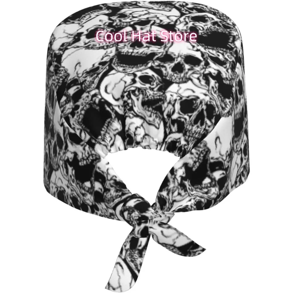 1pc Adjustable Scrub Cap with Sweatband - & Skull & Crossbones Design, Lightweight 100%, Breathable Adjustable Strap & Elastic B