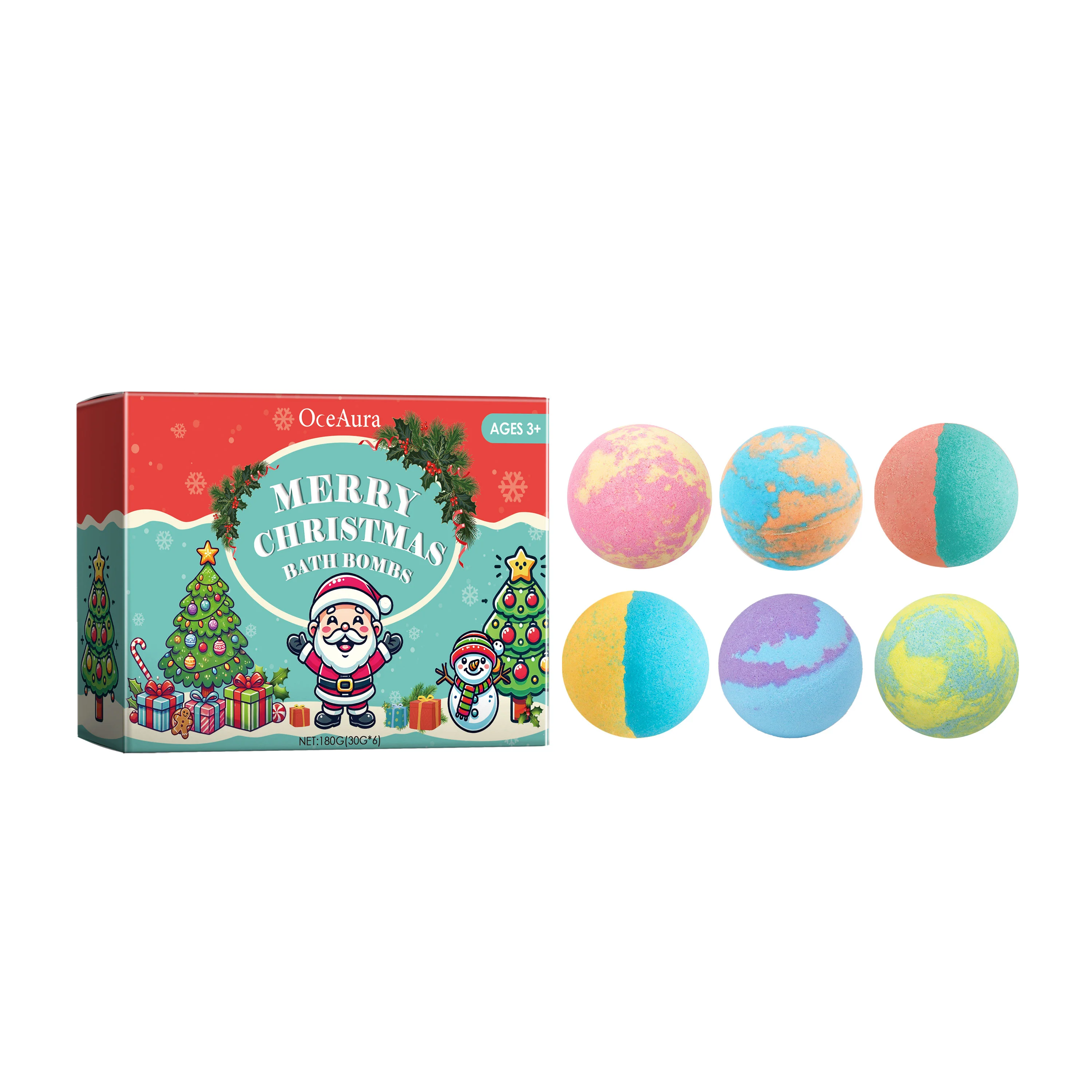 Ocaura Christmas Colorful Salt Bath Balls Rich Bubble Stress Relief Body Spa Essential Oil Deeply Moisturizing Gifts Bath Salts