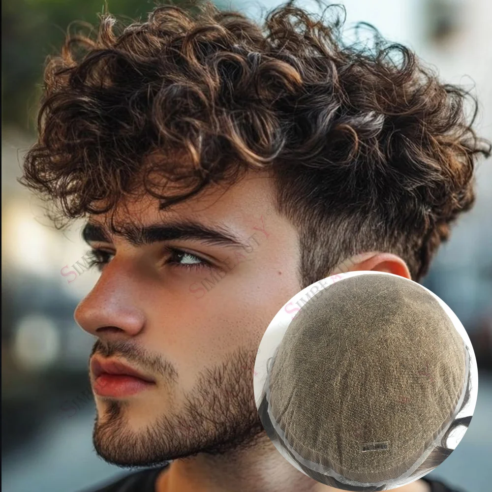 تنفس 28 مللي متر مجعد غير مرئية كامل السويسري الدانتيل الرجال آدمي ابيض عقدة شعر مستعار شقراء براون رمادي 1b20 100% شعر الإنسان #1