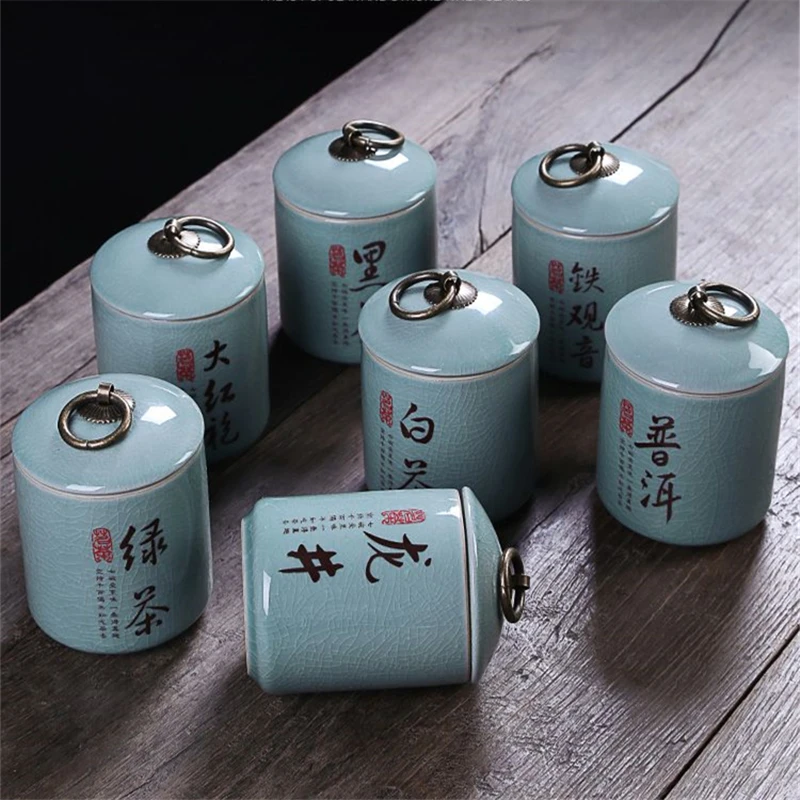 Green Tea Box Coffee Organizer Container With Lid Chinese Tea Pottery Jar Spices Food Storage Pot Kitchen Items Airtight Bottles