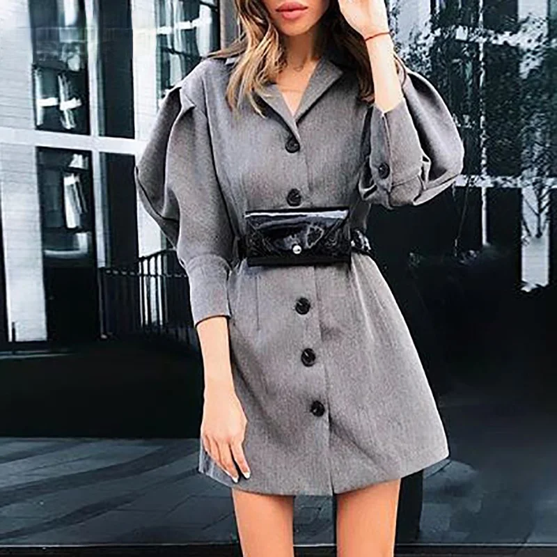 

Elegant Ruched Blazer Dress Office Lady Lantern Sleeve Solid Colors Single Breasted Women Blazers and Jackets Formal Clothing