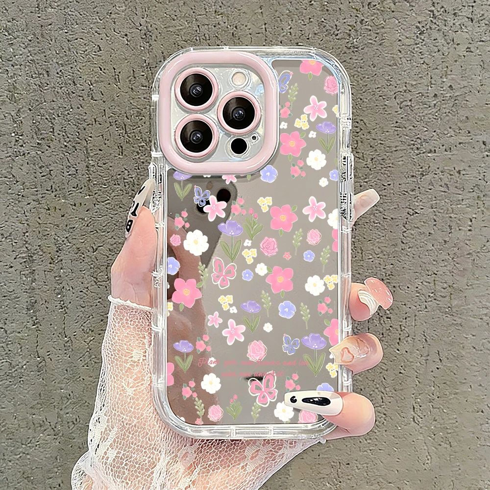 Niedliche Wildblumen- und Unkraut-Motiv Air Cushion Spiegel Handyhülle für iPhone 17 15 14 16 Pro Max 13 12 11 Pro XR XS 7 8 Plus 17Air Girl Cover – Detail 20