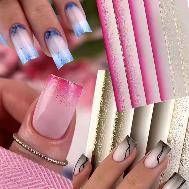 French Gradient Nail Sticker 3D Aura Red Blue Dizzy Powder Blusher Nail Decals Design Self-Adhesive Gradient Lines Decoration