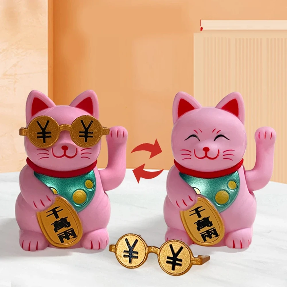 Automatic Movement Lucky Cat Figurine Friendly Smile Detail Continuous Motion Multi-purpose Decoration Solar-powered Movement