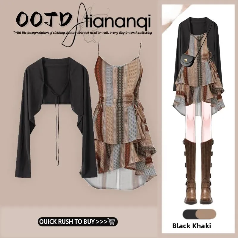 

Women's Light Weight Open Cardigan Shawl Belted Short Jacket Top Sun Protection Dress Set Vintage Style Spring Fashion