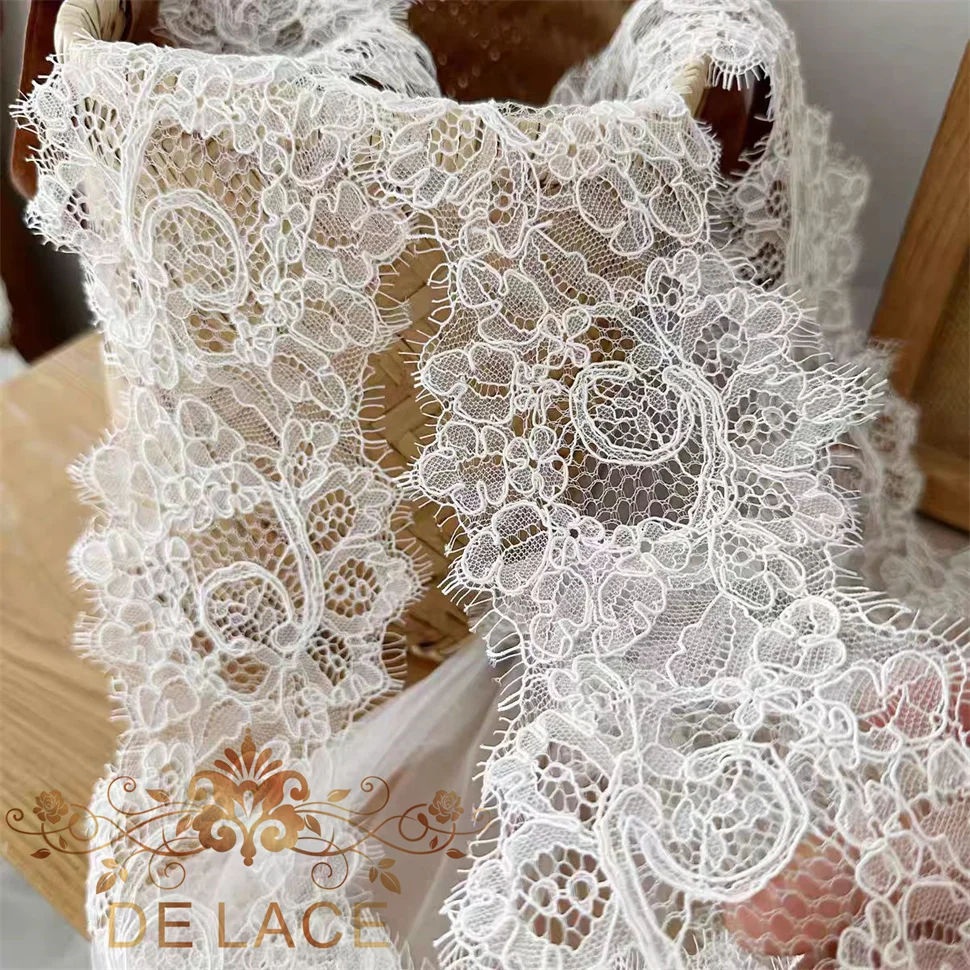 SXGN Delicate Chantilly French Corded Lace Trim Boards Hollow Out Eyelash Lace Wedding Dress Accessories