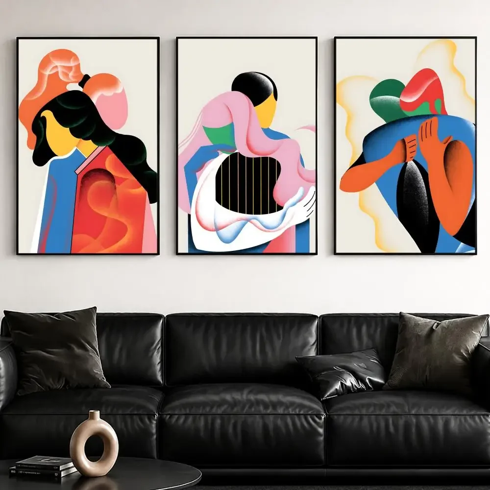 Embracing A-Abstract art color lines hugS Poster Self-Adhesive Stylish Art Print Poster Wall Home Decor