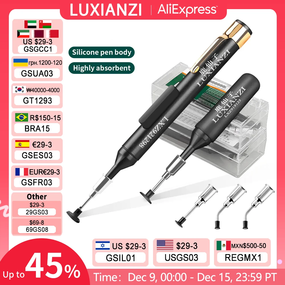 LUXIANZI Vacuum Sucking Suction Pen with 3 Sucker IC SMD Tweezers Pick Up Tool Kit Remover Sucker Pump Solder Desoldering