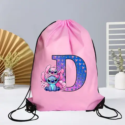 Disney Stitch Dragskoväska Bokstav AZ Tryckt Flicka Barn Vuxen Gymnastikset Sack Dance Bärbar Vattentät Lätt Reseväska 10 best sales strängstygn - №3