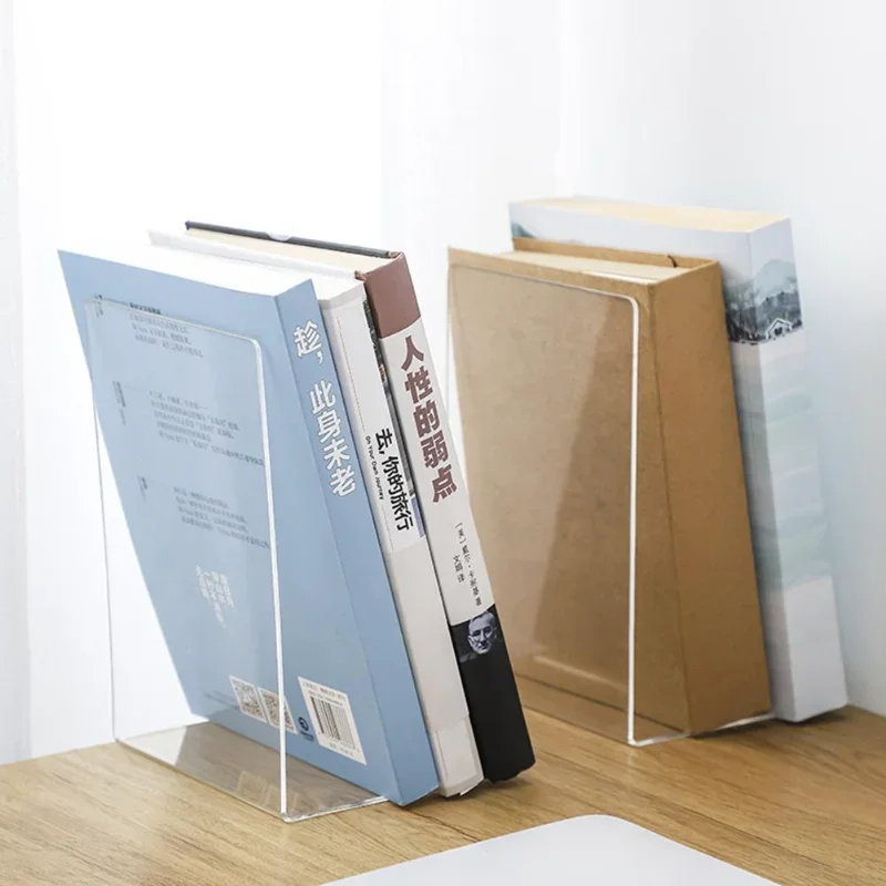 

2Pcs Transparent Acrylic Bookends Support Stand Bookshelf Desktop Decorative Storage Rack Desk Organizer
