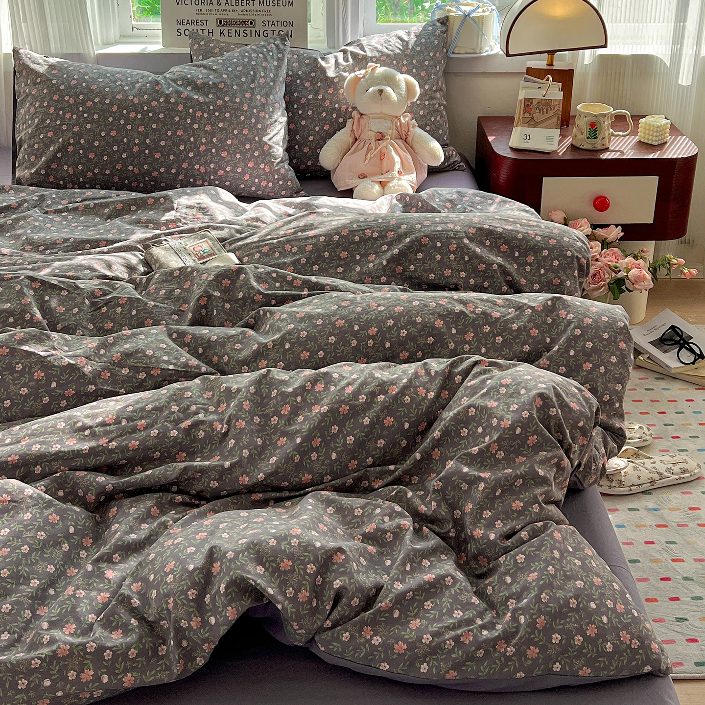 Simple Floral Bedding Set Korean Style Soft Bed Sheet Set Queen King Size Quilt Cover Set No Filling With Pillowcase