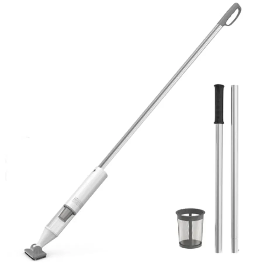 Cordless Pool Vacuum for Above Ground Inground Pools and Spas: White ABS Plastic 16 GPM Suction Telescopic Pole Rechargeable