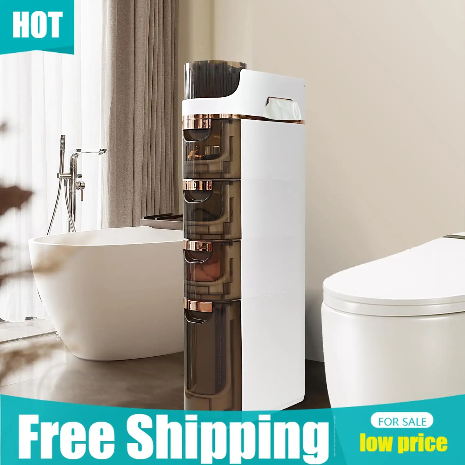 

4-уровневый узкий передвижной органайзер для хранения, тонкий шкафчик для ванной, кухни, гостиной и небольших помещений