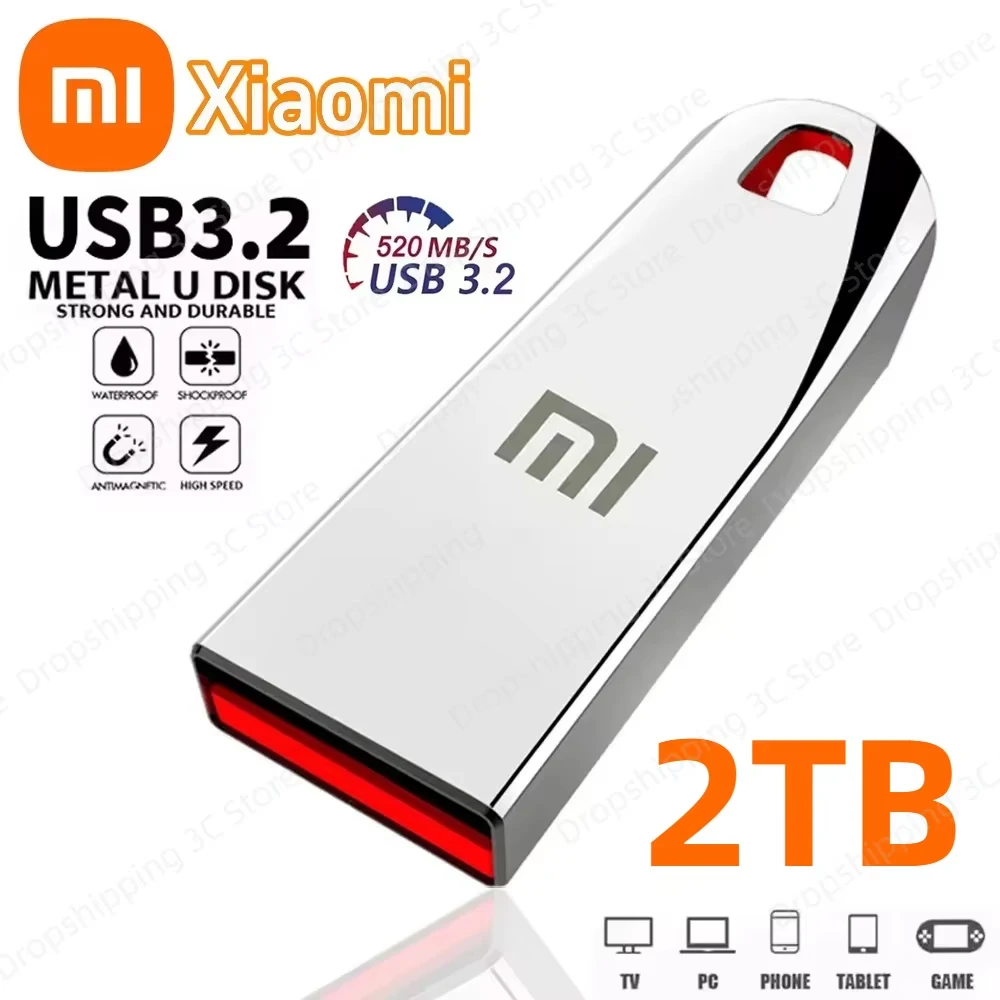 Xiaomi 2 ТБ USB 3.2 Металлические флэш-накопители Высокоскоростной ключ-накопитель 1 ТБ 512 ГБ Портативный USB-накопитель Водонепроницаемая USB-накопитель Memoria