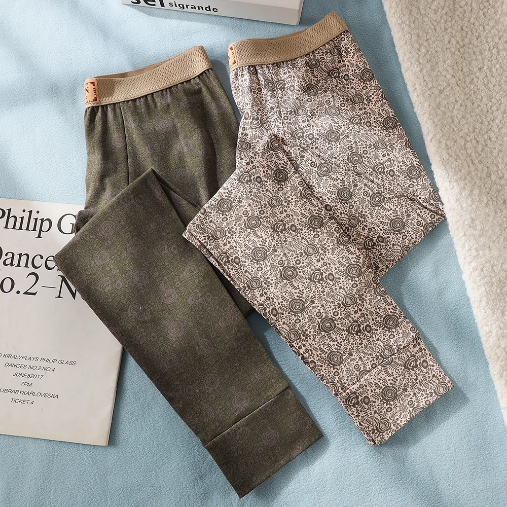 

Fashion Rose Print Cotton Thermal Underwear Men Breathable Hygroscopic Mesh Thermal Tights High Elastic Waist Long Johns Pants