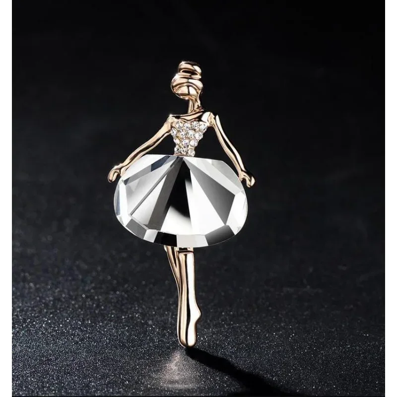 Fashion Rhinestone Cute Dancing Girl Brooches Crystal Ballet Dancer Brooch Pins for Women Wedding Corsage Accessories Jewelry