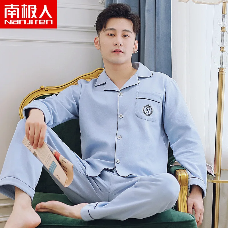 New Fashion Design Long-sleeved High Quality Cotton Pajamas Sets Men Autumn Spring Home Clothes Suit Sleepwear Teen Pyjamas Male