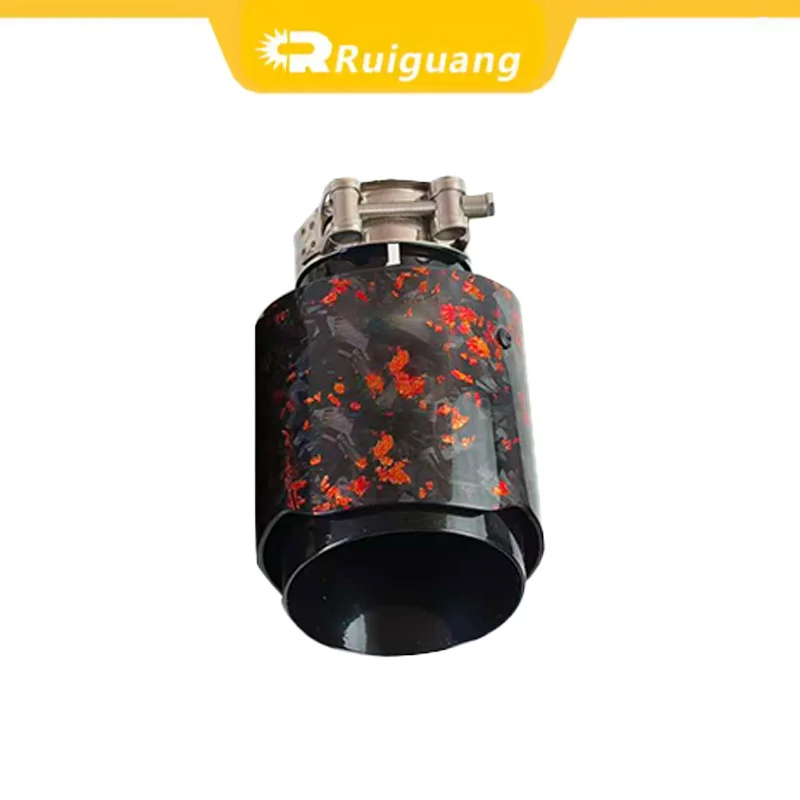 1Pc AK Style Red Platinum Carbon Fiber Single Outlet Exhaust Tip 89mm Out Diameter Cars Accessories Tail Pipe Car Decoration Noz