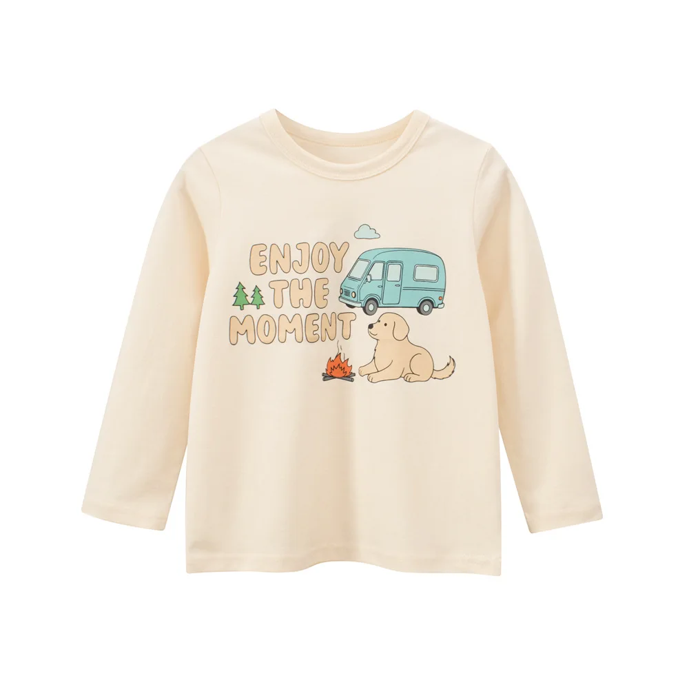 1-9T Toddler kid Girls Boys Cotton Long Sleeve T‑Shirt Cartoon Camping Dog Print Crew Neck Kids Casual T‑shirt Daily Tops