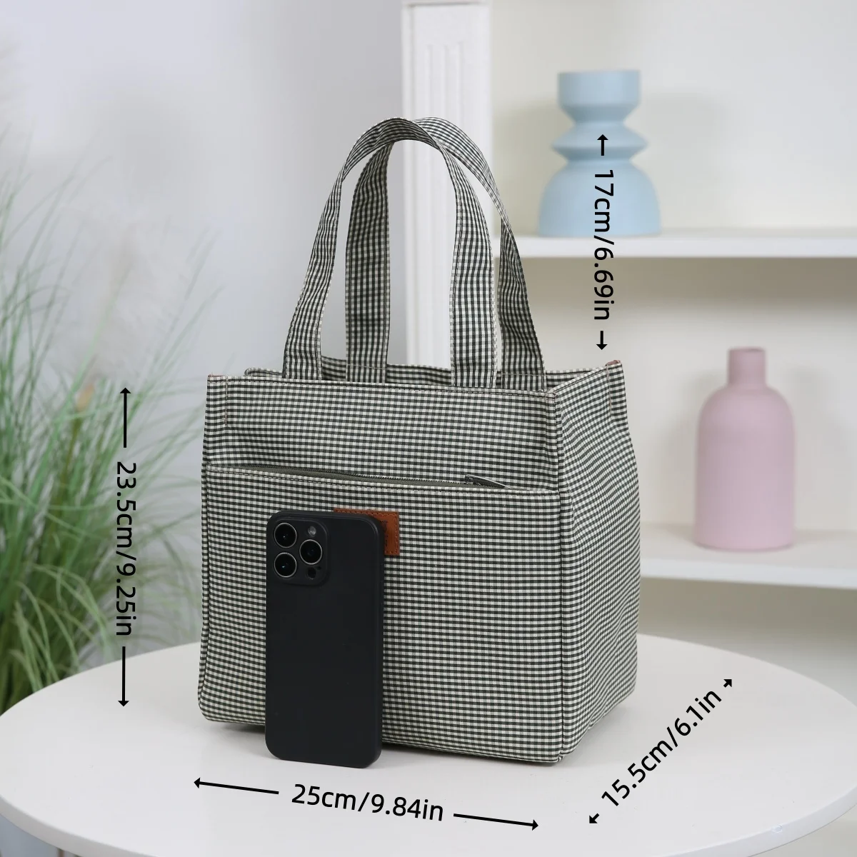 DLIU， New style, thickened fabric, checkered pattern, commuting tote bag, lunch box storage bag, lunch bag, miscellaneous bag view 2