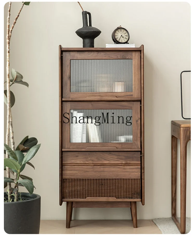 

CL black walnut solid wood bookcase bookshelf small apartment dining side storage side cabinet next to the sofa