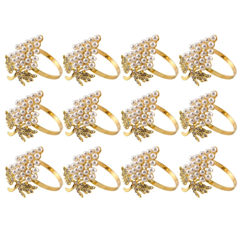 12 Pcs Pearl Napkin Rings Gold Grape Shape Napkin Buckle Holder Napkin Holders Wedding Party Table Decor Napkin Buckles