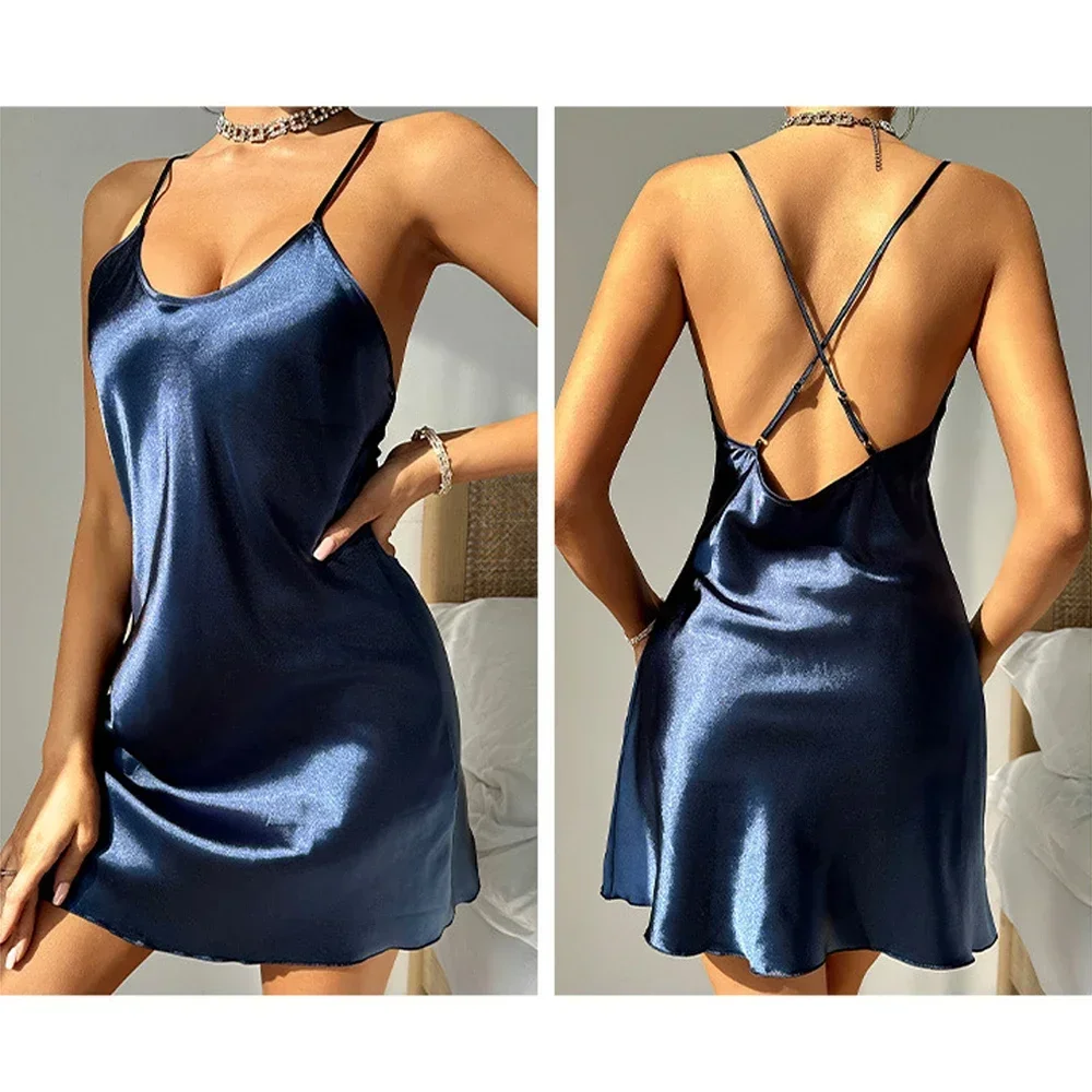 Camisola feminina de cetim de seda sem mangas, pijamas femininos, alça de espaguete ajustável, pijamas monocromáticos, pijamas com gola rolagem, roupa caseira