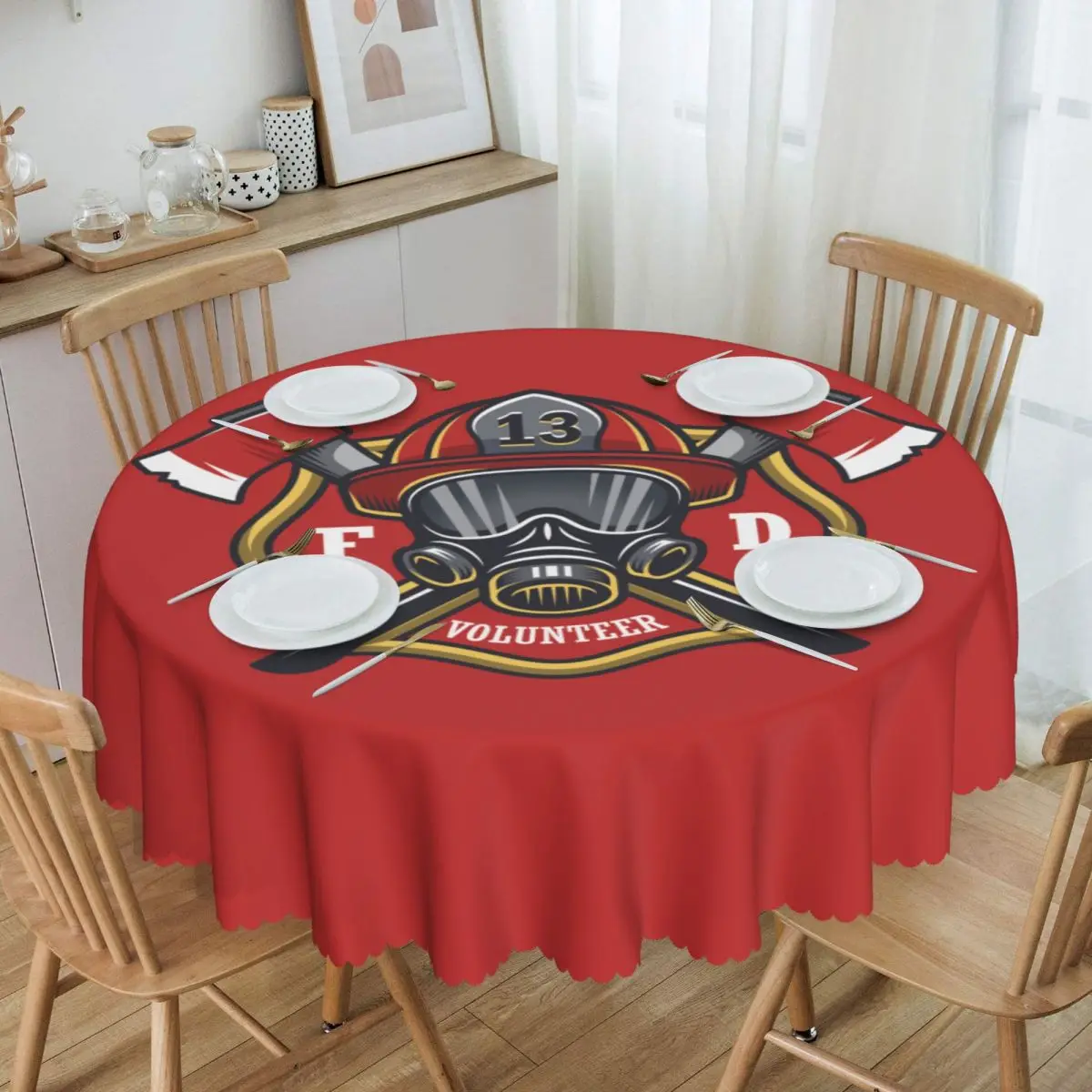 

Round Tablecloth Tablecloth 60 inches Kitchen Dinning Table Cloth Spillproof Fireman Fire Rescue Table Cover