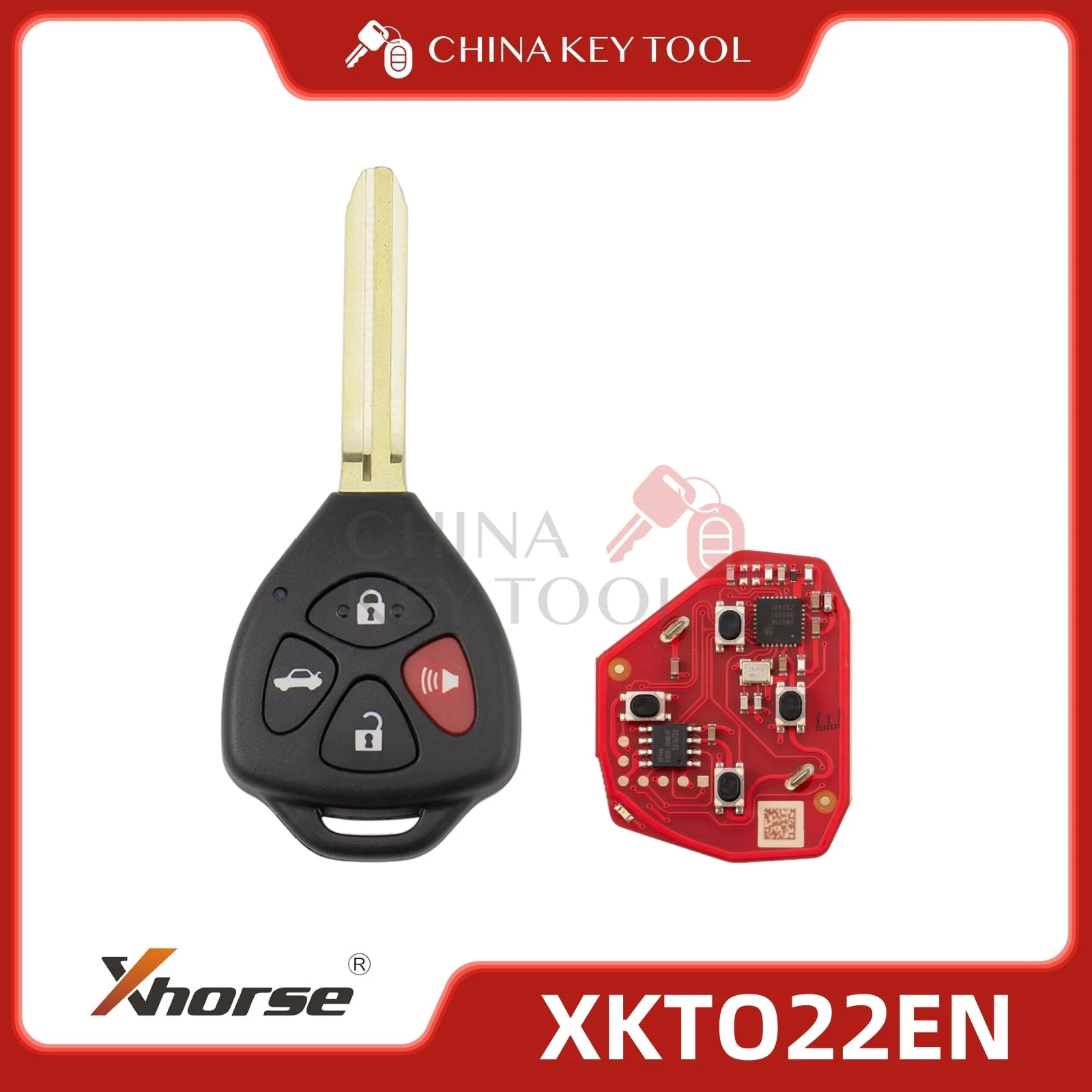 

Xhorse XKTO22EN 2nd Generation Wire Remote Key for Toyota Style Flat 4 Buttons