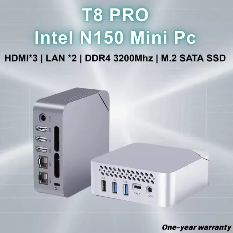 Latest T8 PLUS Quad Core Intel Celeron N150 Pocket PC 3xHD2.0 2x Gigabit Ethernet Win 11 16GB DDR5 512GB SSD Wifi 5 4K HD Output