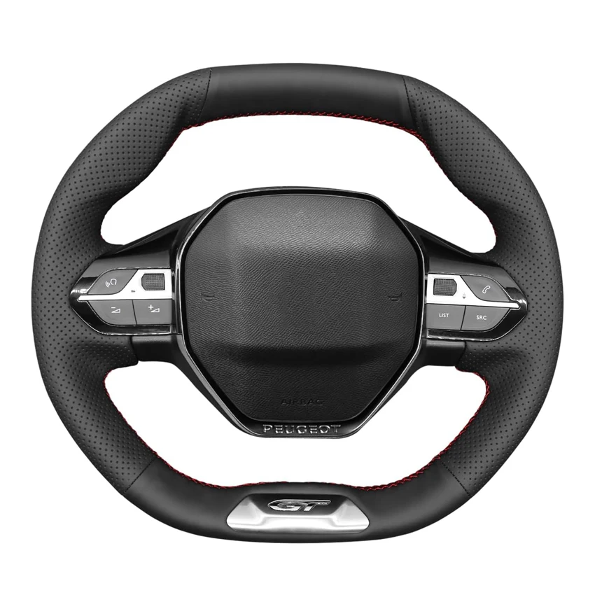 Black Faux Leather Car Steering Wheel Cover For Peugeot 208 308 2008 3008 4008 508 SW 5008 GT Line Rifter 2016-2022