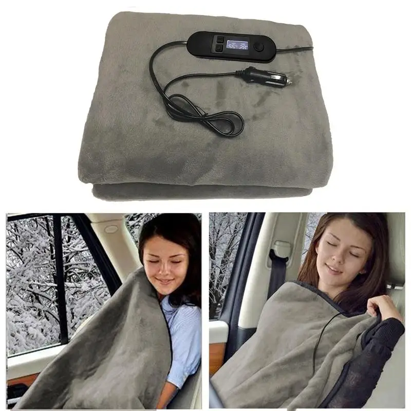 12V Car Heated Blanket Winter Warm Smart Temperature Electric Heated Blankets Car Cigarette Lighter Plug Travel Heated Blanket