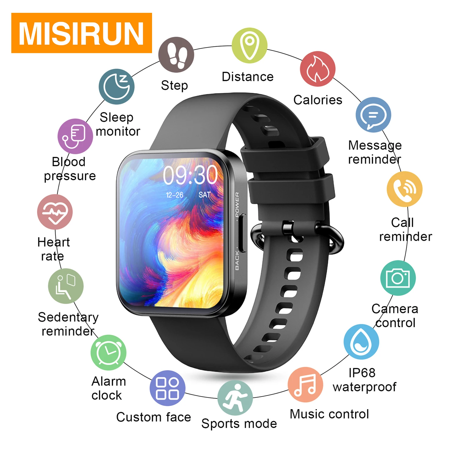 MISIRUN Sports Smart Watch For Men Women Fitness Tracker Heart Rate Monitoring IP68 Waterproof Smart Notifications Watches