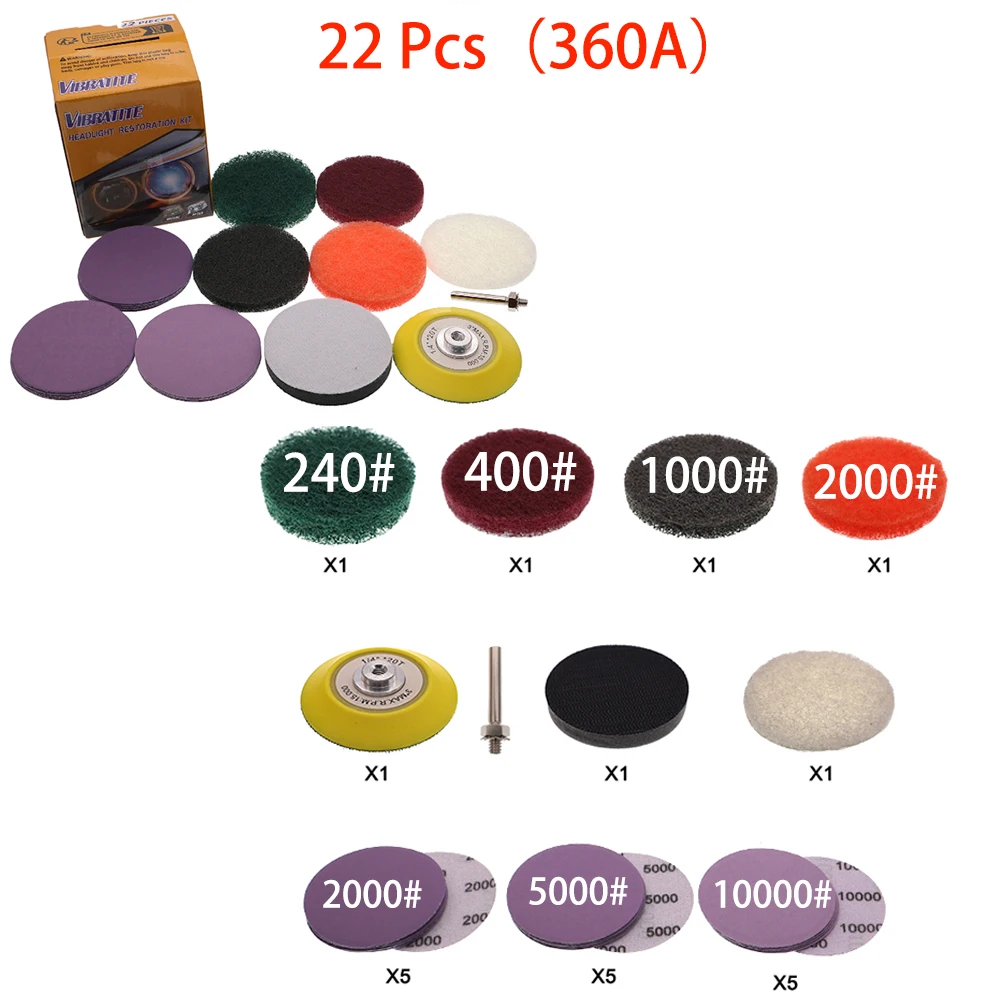 21/22/32/37/39/41/53Pcs Multi Sizes Headlight Restoration Kit Complete Drill Attachments Sanding Polishing Tool Set