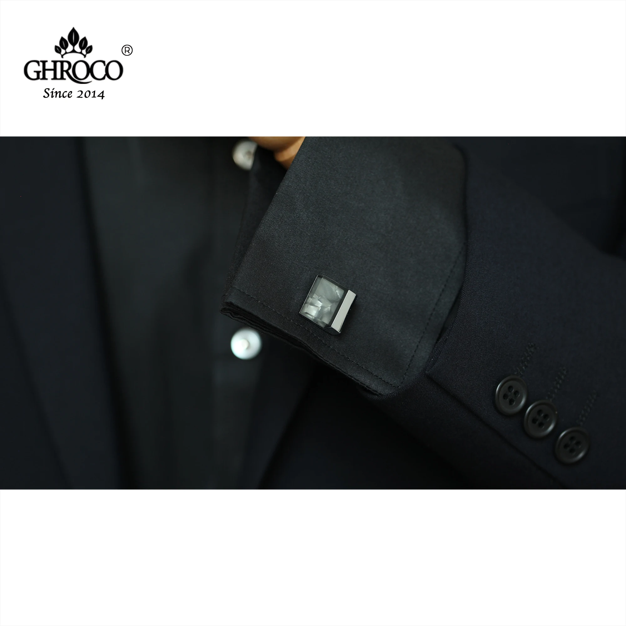 GHROCO High Quality Exquisite Square Shape Metal Side  Drop Epoxy French Shirt Cufflinks Fashion Luxury Gifts for Business Men