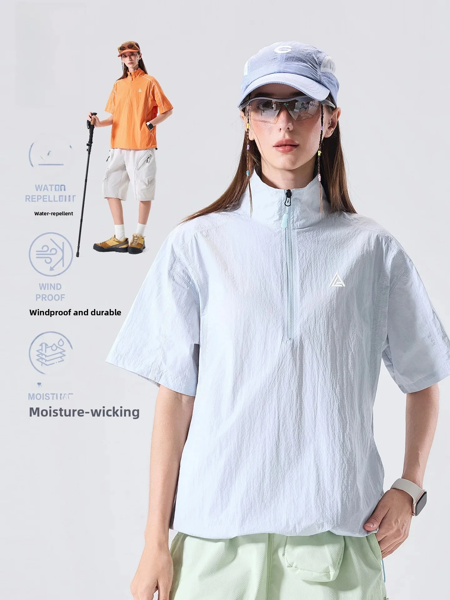 LAZY DAY Outdoor Women's T-Shirt Short Sleeve Half Zip Quick Dry Moisture Wicking Windproof Nylon Fabric Summer Top