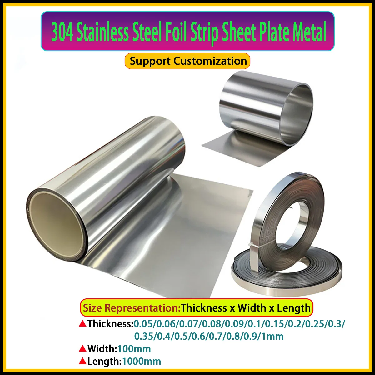 

1Pcs 304 Stainless Steel Foil Strip Sheet Thin Plate Metal Thick 0.05/0.06/0.07/0.08/0.09/0.1/0.15/0.2/0.25/0.3-1mm W100mm L1M