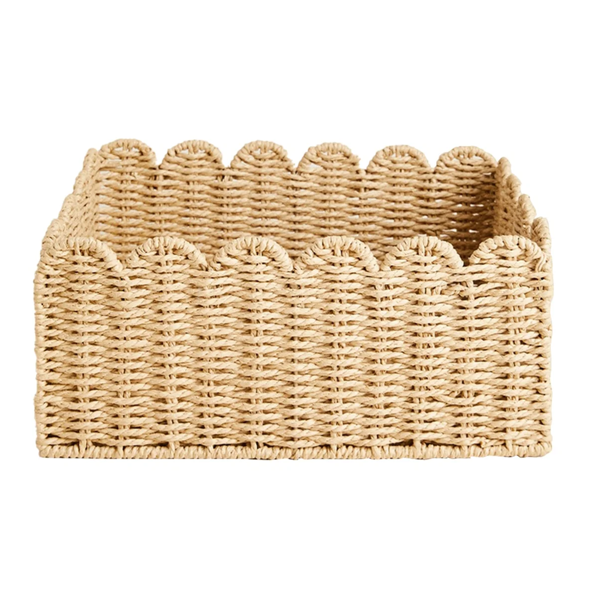 

Scalloped Edge Basket, Paper Rope Storage Baskets, Hand Woven Baskets for Shelves,Natural Baskets for Organizing