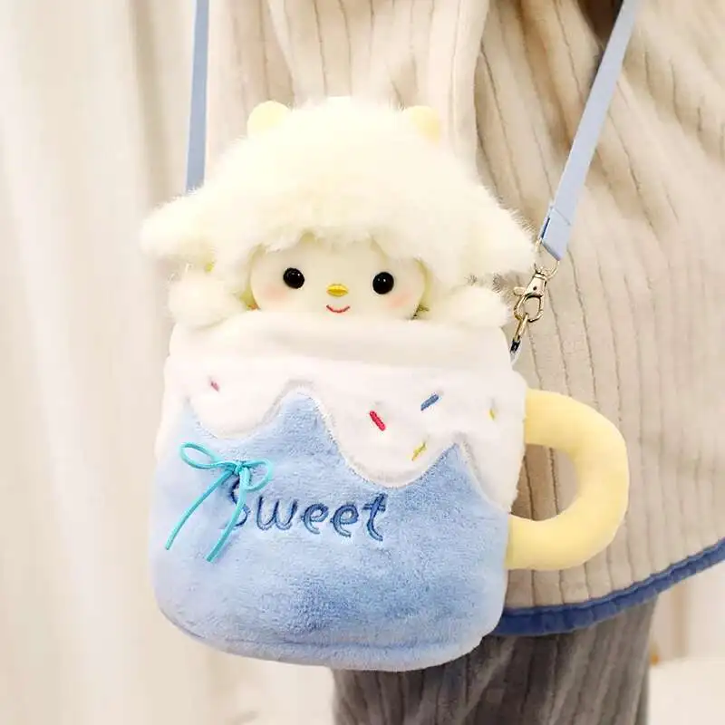 Creative Gift 2-in-1 Cute Sheep in a Mug Plush Bag Strawberry Blueberry Cake Cup Plushies with Sheep Soft Doll Kawaii Lamb Toy