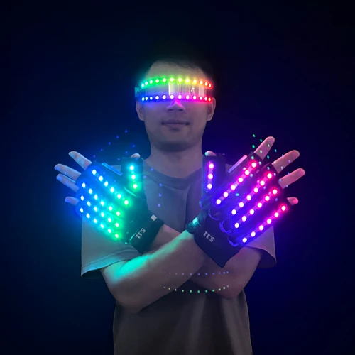Gafas y guantes luminosos electrónicos con control remoto, guantes intermitentes geniales para hombre y mujer, suministros de baile para actuación navideña