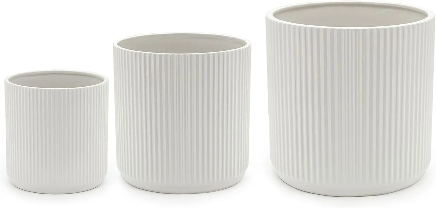 

Set of 3 Modern White Ceramic Planters with Drainage Hole, 6/8/10 Inch Sizes for Indoor Outdoor Succulent Flower Pots