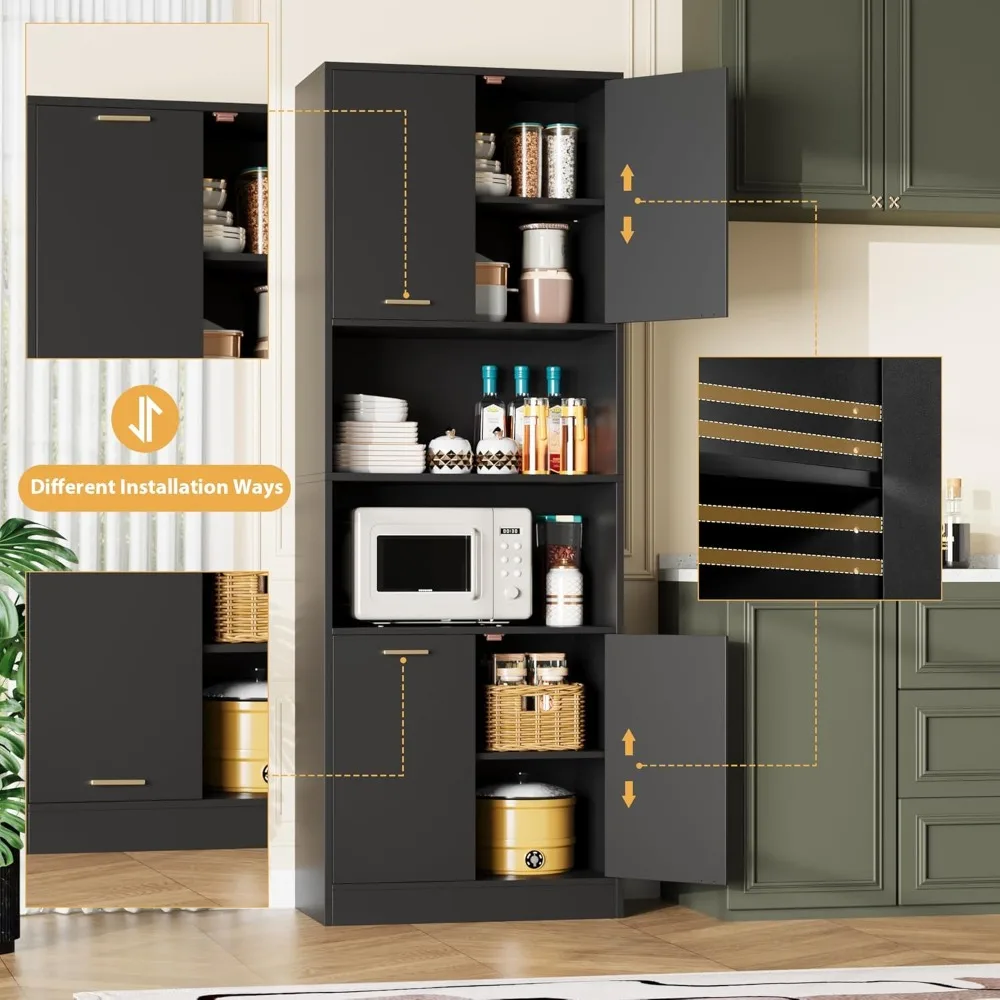 Mueble de despensa, mueble de despensa de cocina con puertas y estantes ajustables, gabinetes de cocina, aparador para comedor