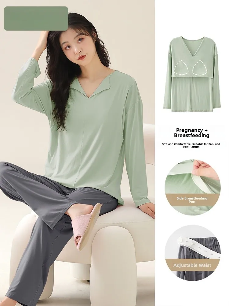 fenteng-care-産後寝間着-薄手長袖モーダルマタニティナイトガウン-胸パッド付き-授乳中の母親のためのホームウェア